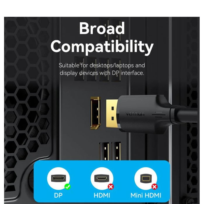 Vention Cable DisplayPort Macho a Macho 4K 1m Negro